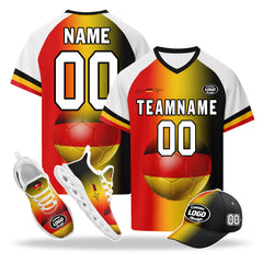 Custom Germany 2026 World Cup High Quality Soccer Stadium Version Jersey Sneakers Sports Shoes and Hat Combo Offer Personalized Team Name and Logo ZH-F028100-10