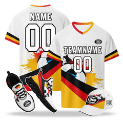 Custom Germany 2026 World Cup High Quality Soccer Stadium Version Jersey Sneakers Sports Shoes and Hat Combo Offer Personalized Team Name and Logo ZH-F028100-1