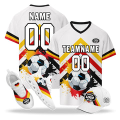 Custom Germany 2026 World Cup High Quality Soccer Stadium Version Jersey Sneakers Sports Shoes and Hat Combo Offer Personalized Team Name and Logo ZH-F028100-3