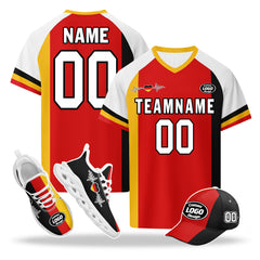 Custom Germany 2026 World Cup High Quality Soccer Stadium Version Jersey Sneakers Sports Shoes and Hat Combo Offer Personalized Team Name and Logo ZH-F028100-5