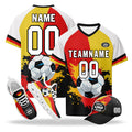 Custom Germany 2026 World Cup High Quality Soccer Stadium Version Jersey Sneakers Sports Shoes and Hat Combo Offer Personalized Team Name and Logo ZH-F028100-6
