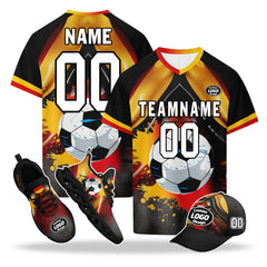 Custom Germany 2026 World Cup High Quality Soccer Stadium Version Jersey Sneakers Sports Shoes and Hat Combo Offer Personalized Team Name and Logo ZH-F028100-7