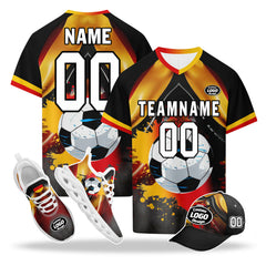 Custom Germany 2026 World Cup High Quality Soccer Stadium Version Jersey Sneakers Sports Shoes and Hat Combo Offer Personalized Team Name and Logo ZH-F028100-7