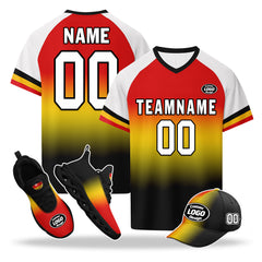 Custom Germany 2026 World Cup High Quality Soccer Stadium Version Jersey Sneakers Sports Shoes and Hat Combo Offer Personalized Team Name and Logo ZH-F028100-9