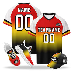 Custom Germany 2026 World Cup High Quality Soccer Stadium Version Jersey Sneakers Sports Shoes and Hat Combo Offer Personalized Team Name and Logo ZH-F028100-9
