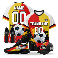 Custom Germany 2026 World Cup High Quality Soccer Stadium Version Jersey Sneakers Sports Shoes and Hat Combo Offer Personalized Team Name and Logo ZH-F028102-6