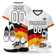 Custom Germany 2026 World Cup High Quality Soccer Stadium Version Jersey Sneakers Sports Shoes and Hat Combo Offer Personalized Team Name and Logo ZH-F028102-2