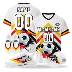 Custom Germany 2026 World Cup High Quality Soccer Stadium Version Jersey Sneakers Sports Shoes and Hat Combo Offer Personalized Team Name and Logo ZH-F028102-3