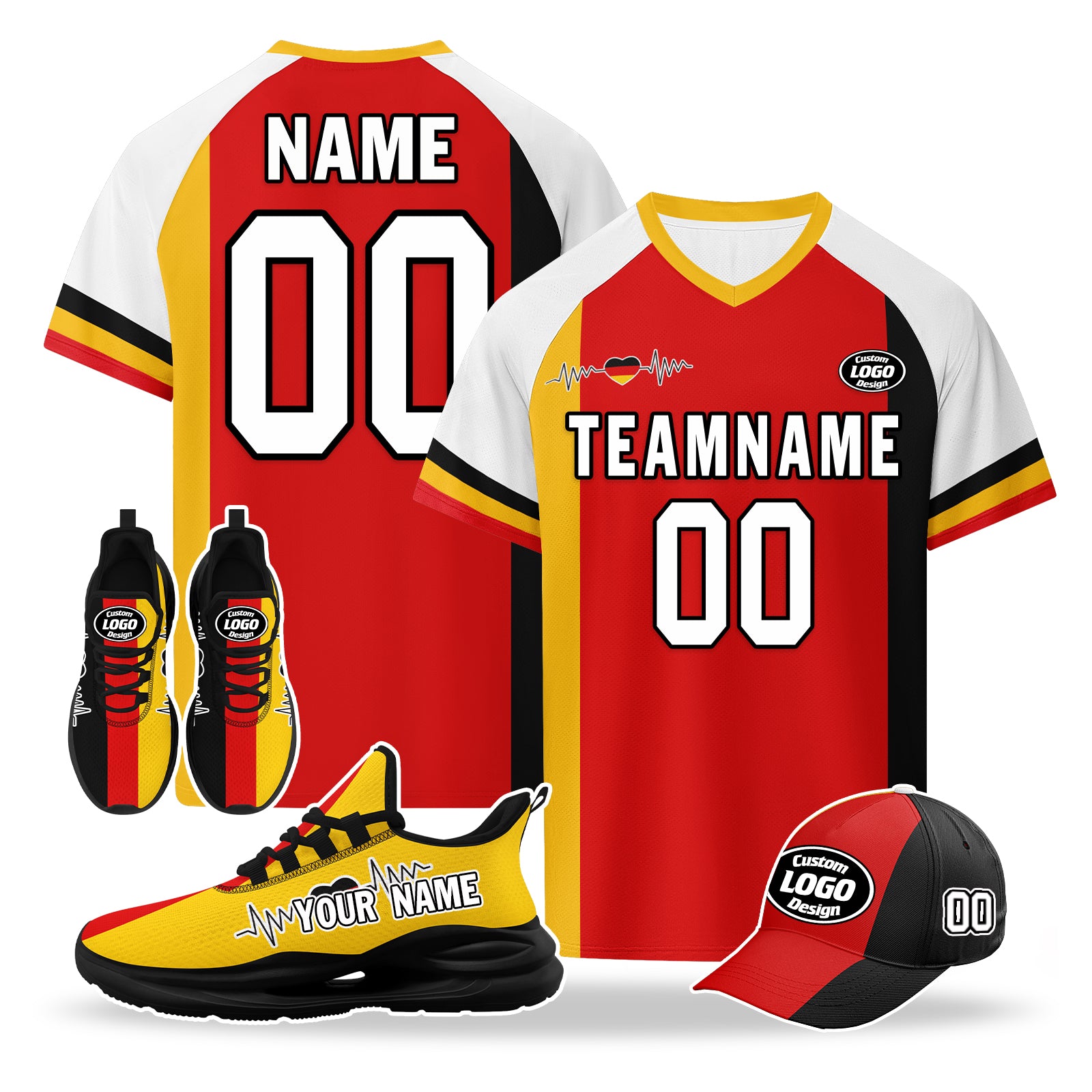Custom Germany 2026 World Cup High Quality Soccer Stadium Version Jersey Sneakers Sports Shoes and Hat Combo Offer Personalized Team Name and Logo ZH-F028102-5