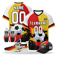 Custom Germany 2026 World Cup High Quality Soccer Stadium Version Jersey Sneakers Sports Shoes and Hat Combo Offer Personalized Team Name and Logo ZH-F028102-6