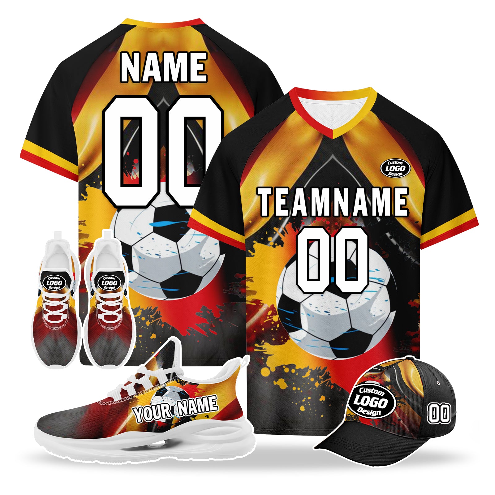 Custom Germany 2026 World Cup High Quality Soccer Stadium Version Jersey Sneakers Sports Shoes and Hat Combo Offer Personalized Team Name and Logo ZH-F028102-7