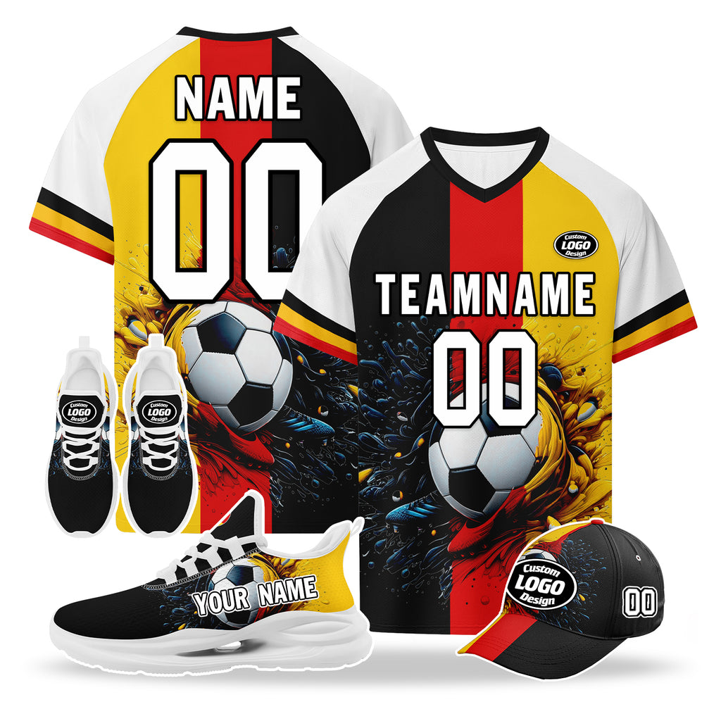Custom Germany 2026 World Cup High Quality Soccer Stadium Version Jersey Sneakers Sports Shoes and Hat Combo Offer Personalized Team Name and Logo ZH-F028102-8