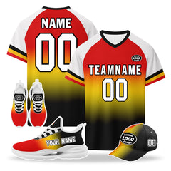 Custom Germany 2026 World Cup High Quality Soccer Stadium Version Jersey Sneakers Sports Shoes and Hat Combo Offer Personalized Team Name and Logo ZH-F028102-9