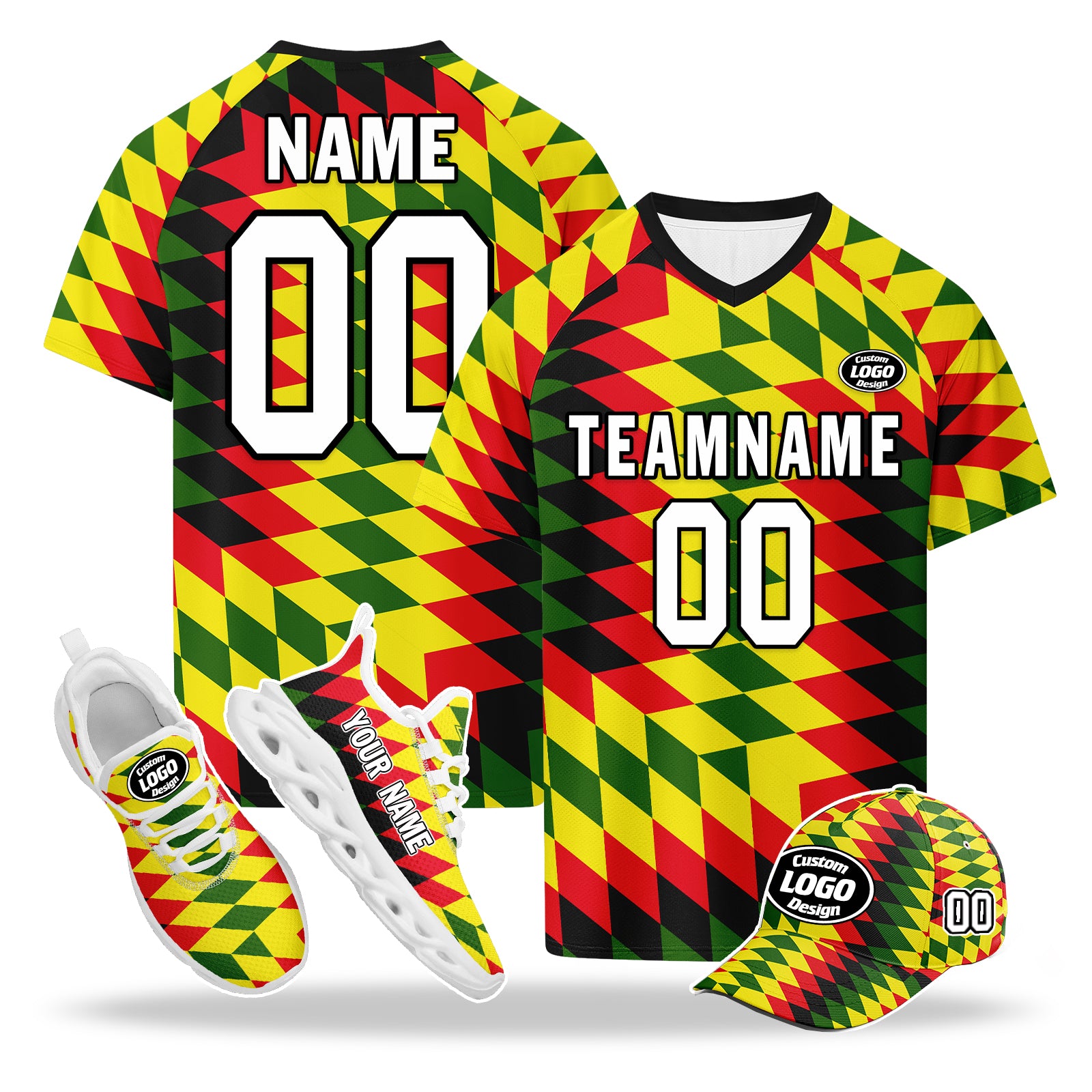 Custom Portugal 2026 World Cup High Quality Soccer Stadium Version Jersey Sneakers Sports Shoes and Hat Combo Offer Personalized Team Name and Logo ZH-F028104-10