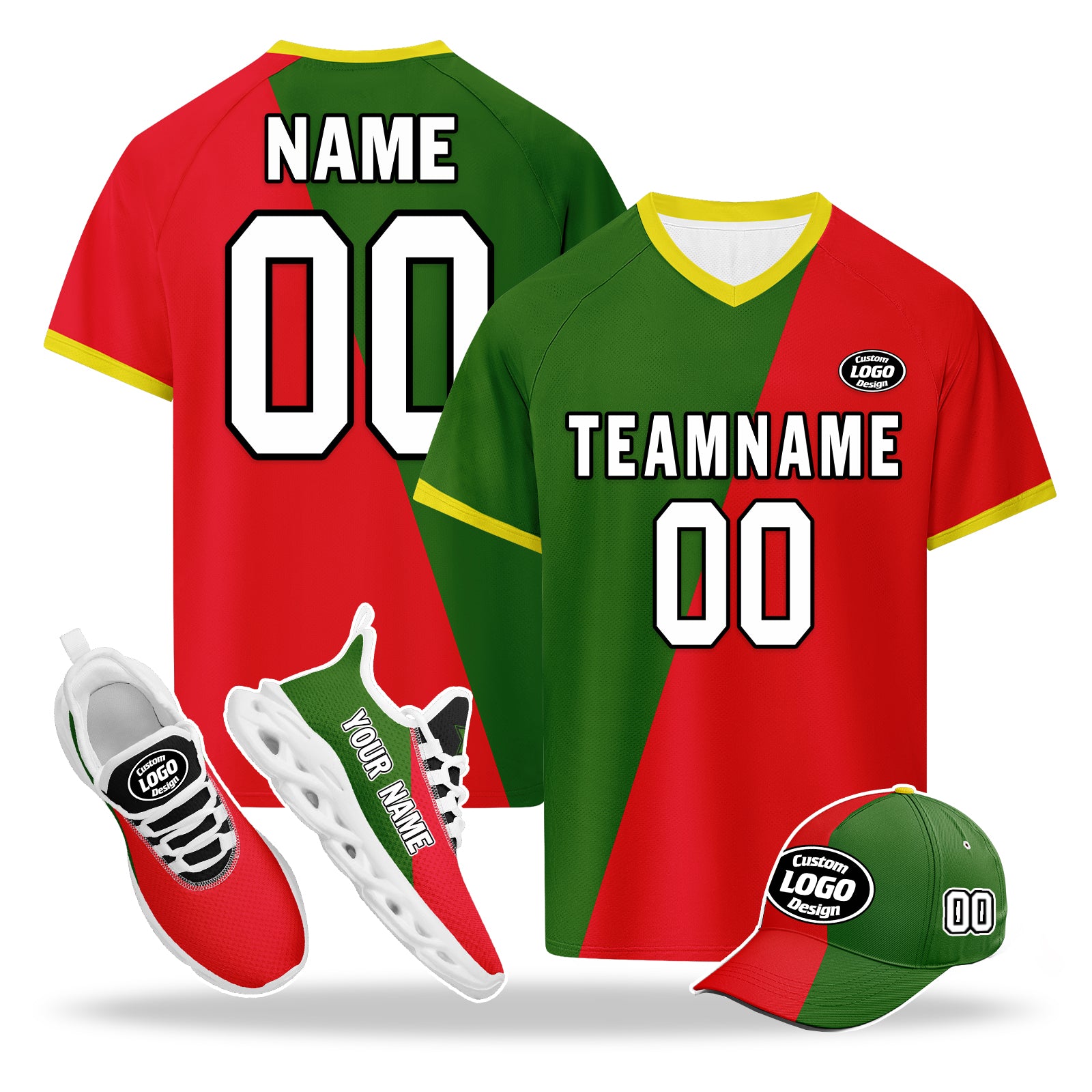 Custom Portugal 2026 World Cup High Quality Soccer Stadium Version Jersey Sneakers Sports Shoes and Hat Combo Offer Personalized Team Name and Logo ZH-F028104-3