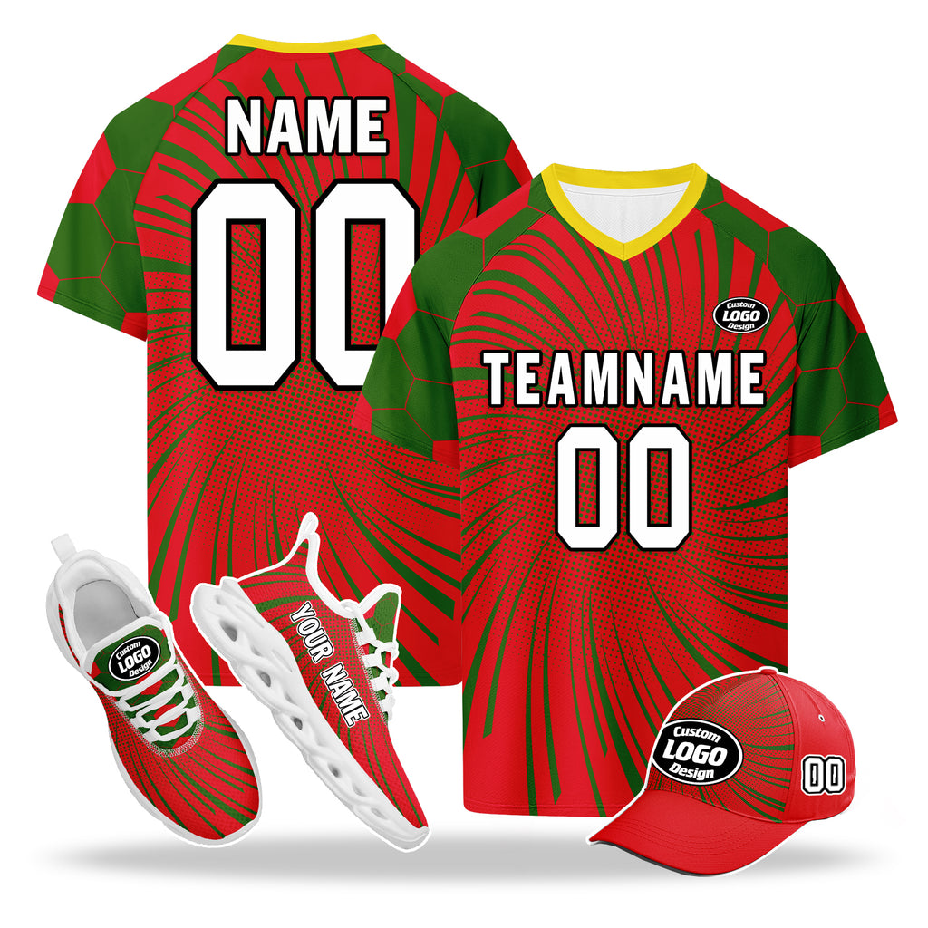 Custom Portugal 2026 World Cup High Quality Soccer Stadium Version Jersey Sneakers Sports Shoes and Hat Combo Offer Personalized Team Name and Logo ZH-F028104-7