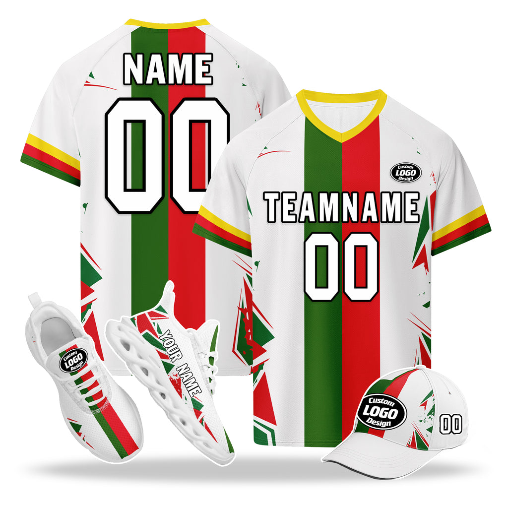 Custom Portugal 2026 World Cup High Quality Soccer Stadium Version Jersey Sneakers Sports Shoes and Hat Combo Offer Personalized Team Name and Logo ZH-F028104-8