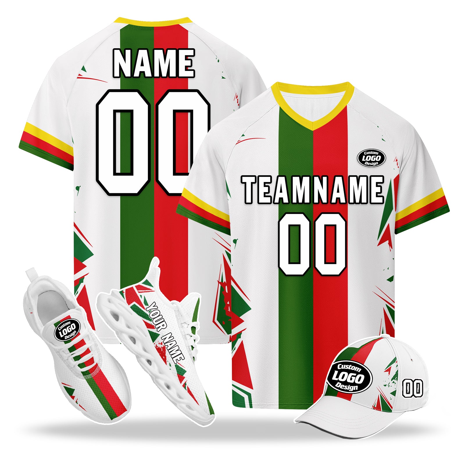 Custom Portugal 2026 World Cup High Quality Soccer Stadium Version Jersey Sneakers Sports Shoes and Hat Combo Offer Personalized Team Name and Logo ZH-F028104-8