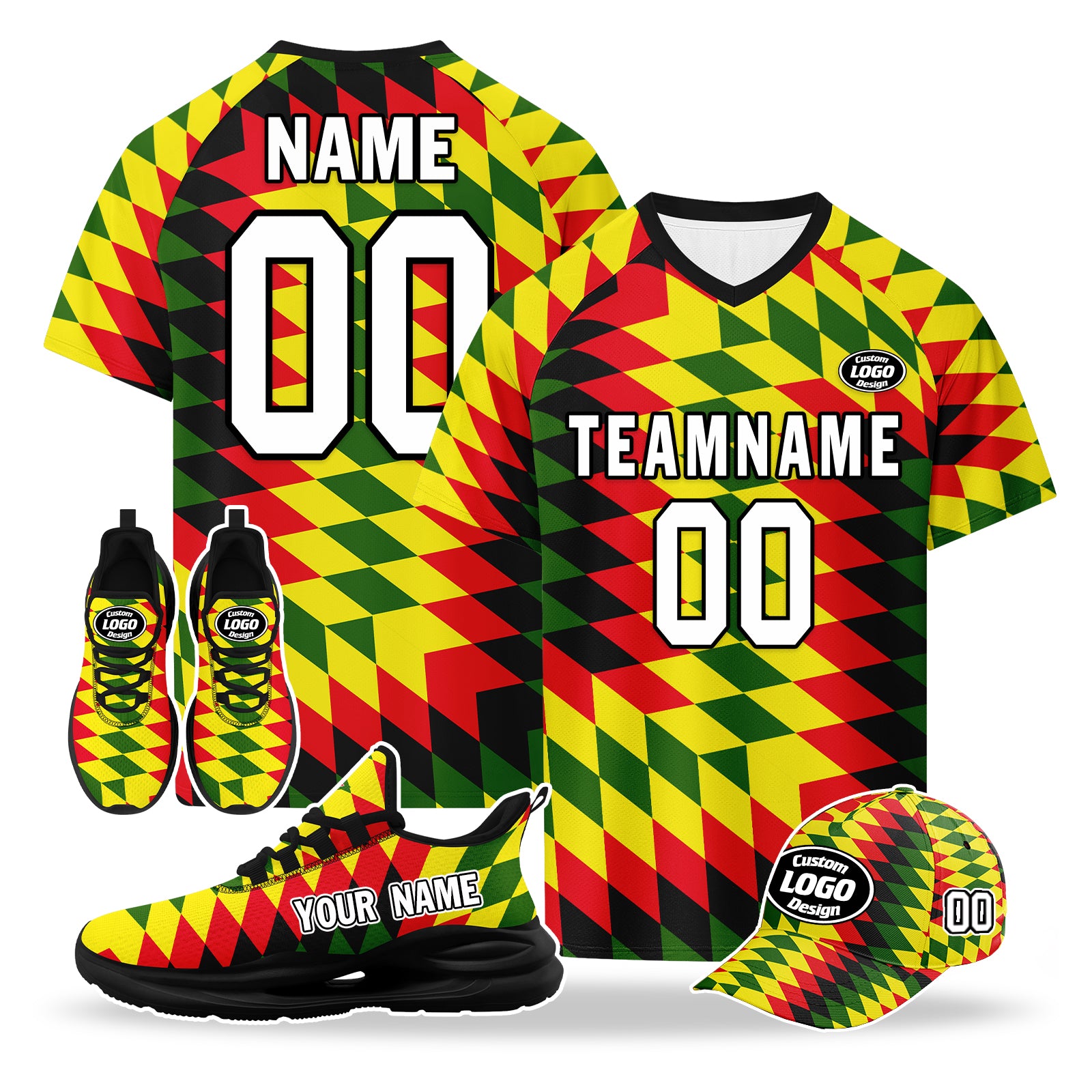Custom Portugal 2026 World Cup High Quality Soccer Stadium Version Jersey Sneakers Sports Shoes and Hat Combo Offer Personalized Team Name and Logo ZH-F028106-10