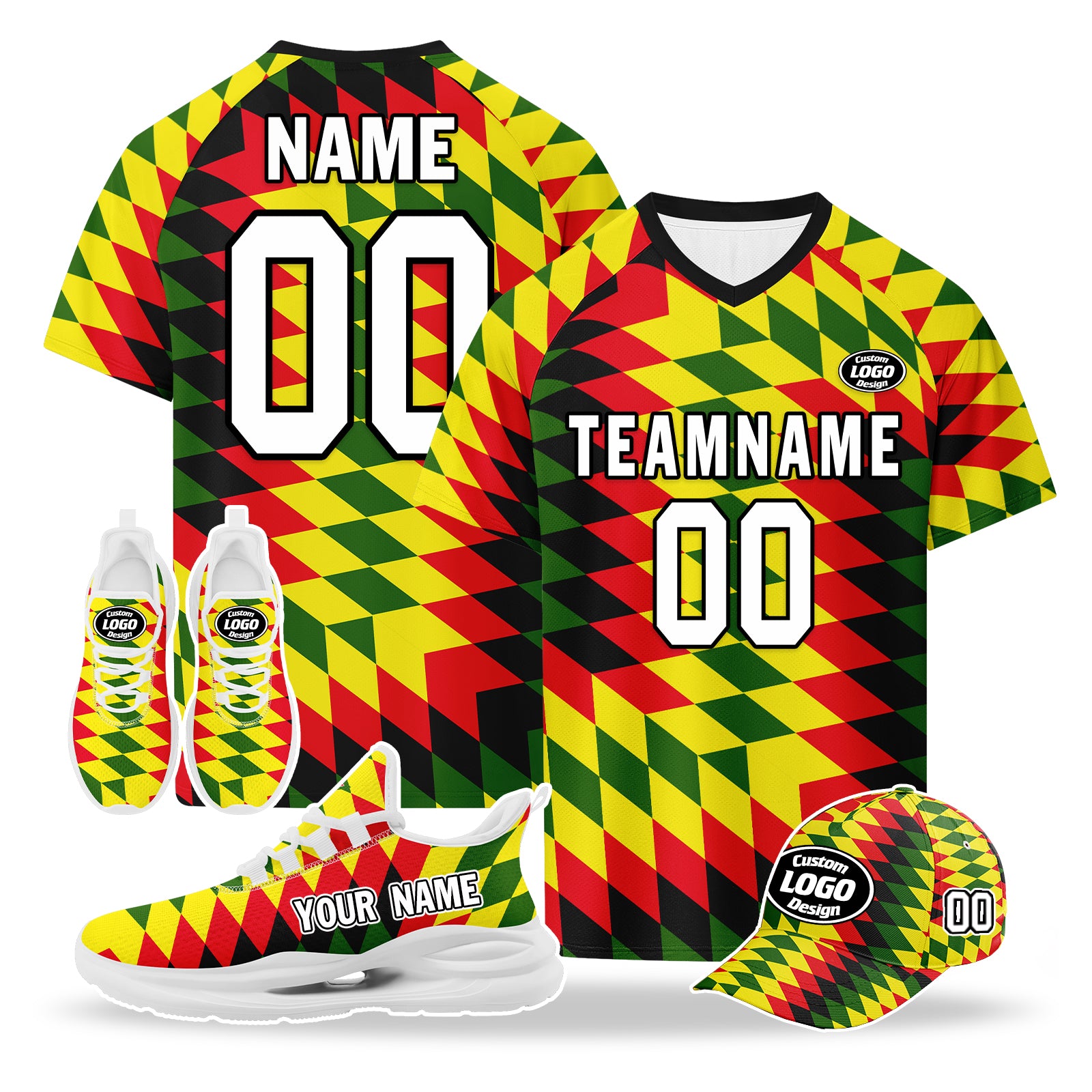 Custom Portugal 2026 World Cup High Quality Soccer Stadium Version Jersey Sneakers Sports Shoes and Hat Combo Offer Personalized Team Name and Logo ZH-F028106-10