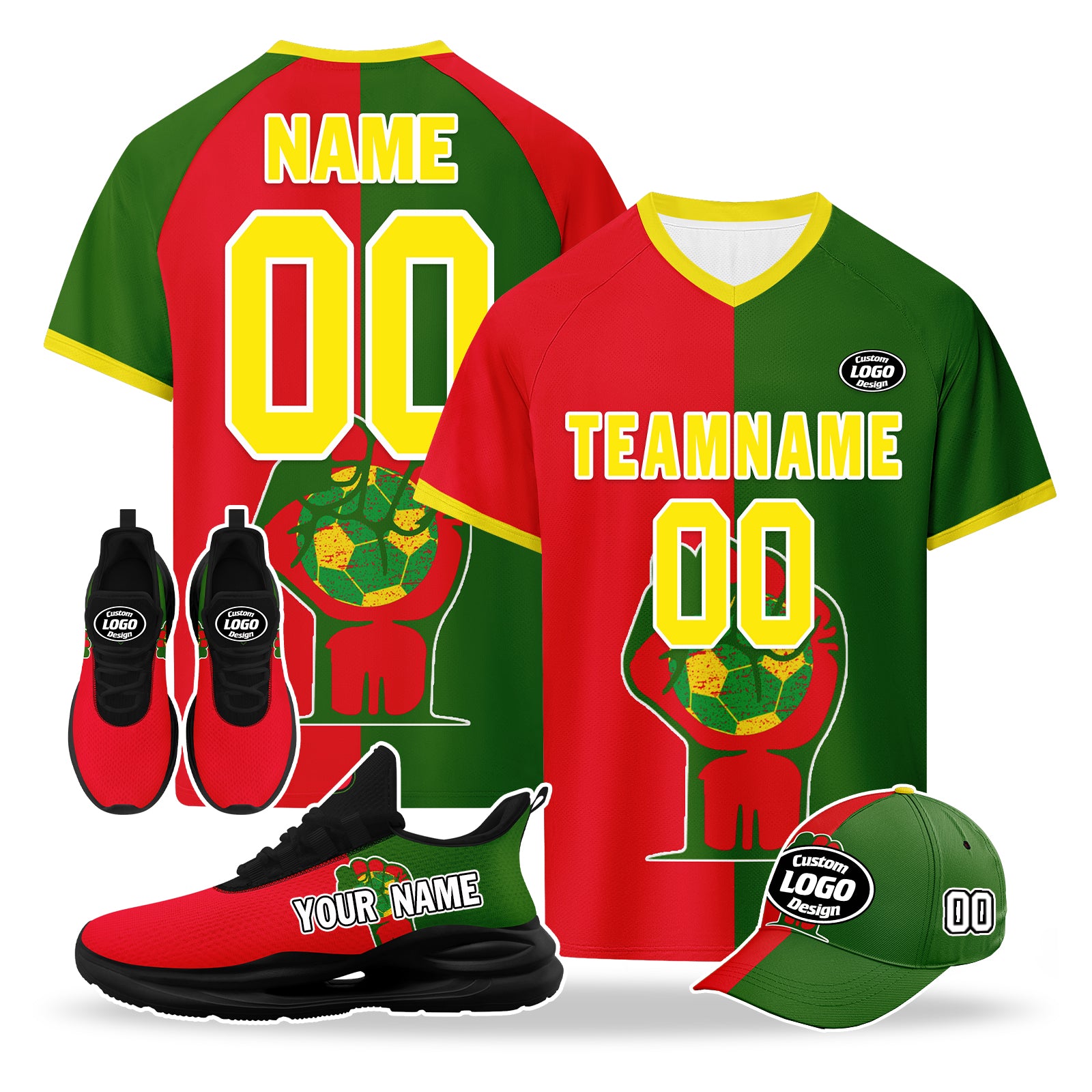 Custom Portugal 2026 World Cup High Quality Soccer Stadium Version Jersey Sneakers Sports Shoes and Hat Combo Offer Personalized Team Name and Logo ZH-F028106-2