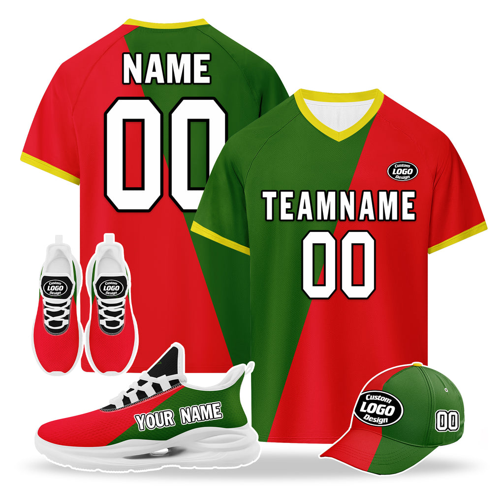 Custom Portugal 2026 World Cup High Quality Soccer Stadium Version Jersey Sneakers Sports Shoes and Hat Combo Offer Personalized Team Name and Logo ZH-F028106-3