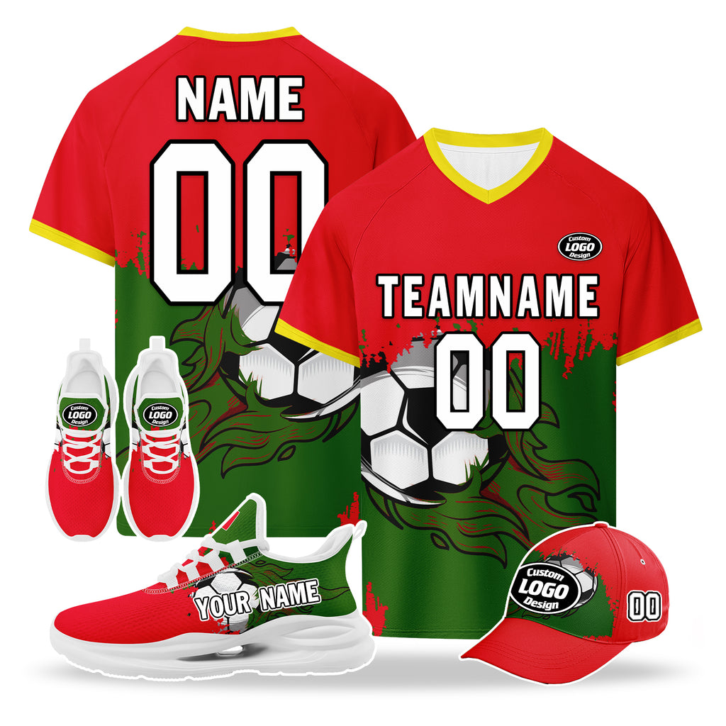 Custom Portugal 2026 World Cup High Quality Soccer Stadium Version Jersey Sneakers Sports Shoes and Hat Combo Offer Personalized Team Name and Logo ZH-F028106-5