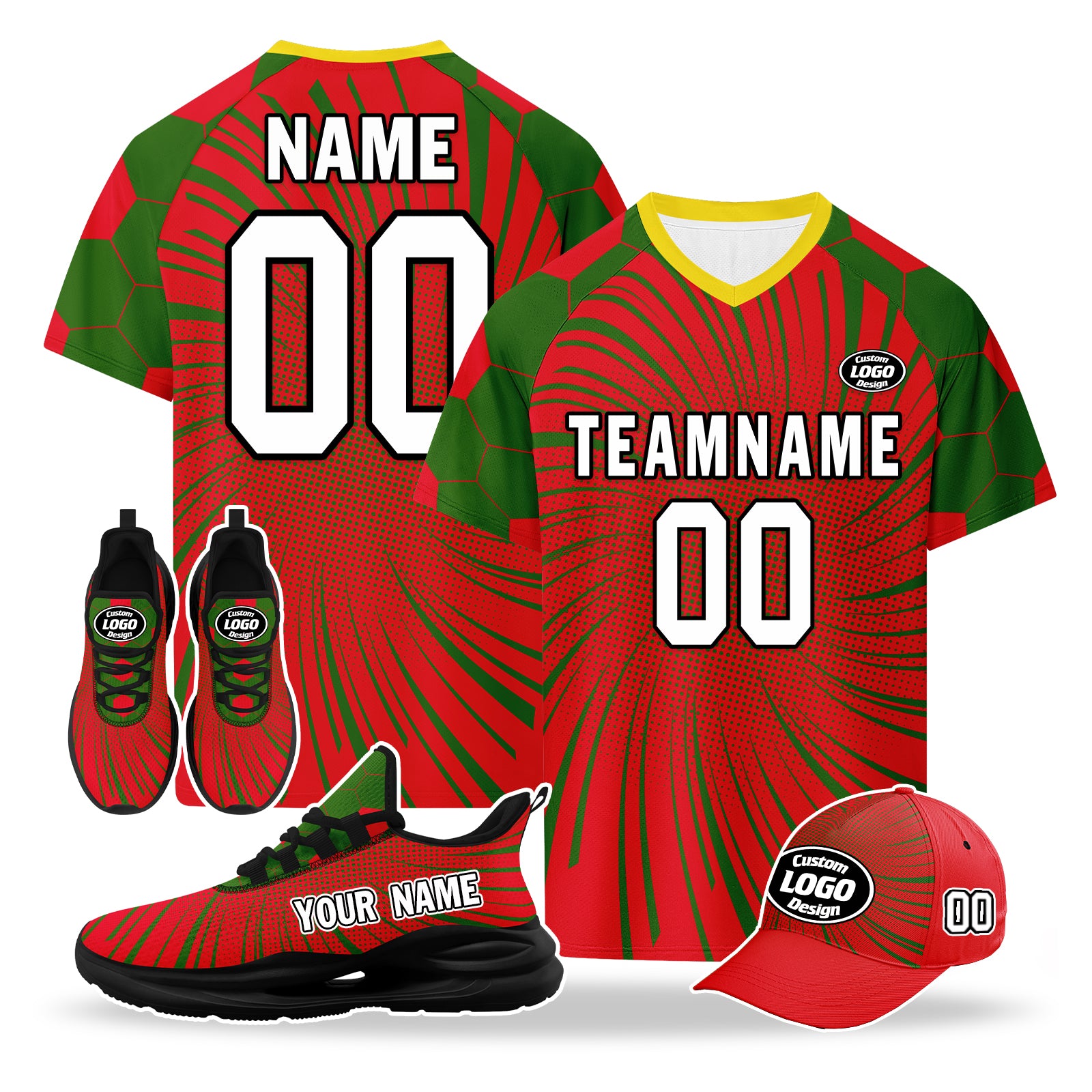 Custom Portugal 2026 World Cup High Quality Soccer Stadium Version Jersey Sneakers Sports Shoes and Hat Combo Offer Personalized Team Name and Logo ZH-F028106-7