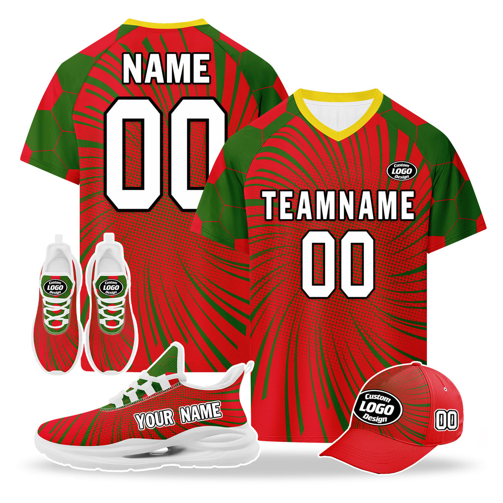 Custom Portugal 2026 World Cup High Quality Soccer Stadium Version Jersey Sneakers Sports Shoes and Hat Combo Offer Personalized Team Name and Logo ZH-F028106-7