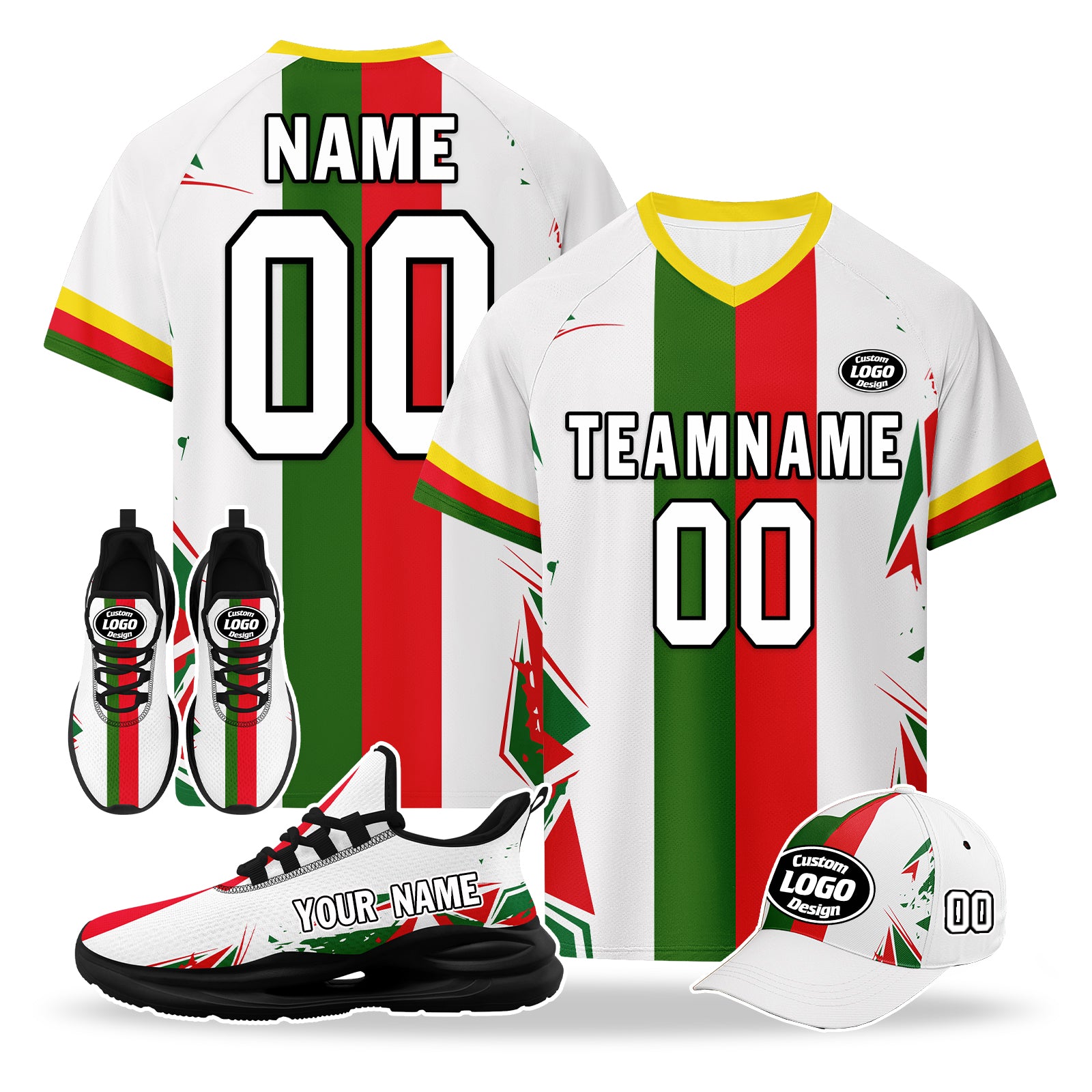 Custom Portugal 2026 World Cup High Quality Soccer Stadium Version Jersey Sneakers Sports Shoes and Hat Combo Offer Personalized Team Name and Logo ZH-F028106-8
