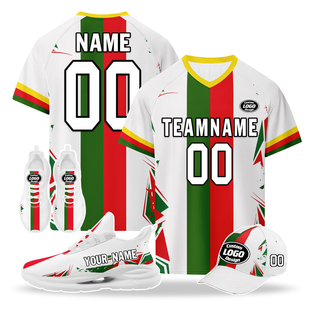 Custom Portugal 2026 World Cup High Quality Soccer Stadium Version Jersey Sneakers Sports Shoes and Hat Combo Offer Personalized Team Name and Logo ZH-F028106-8