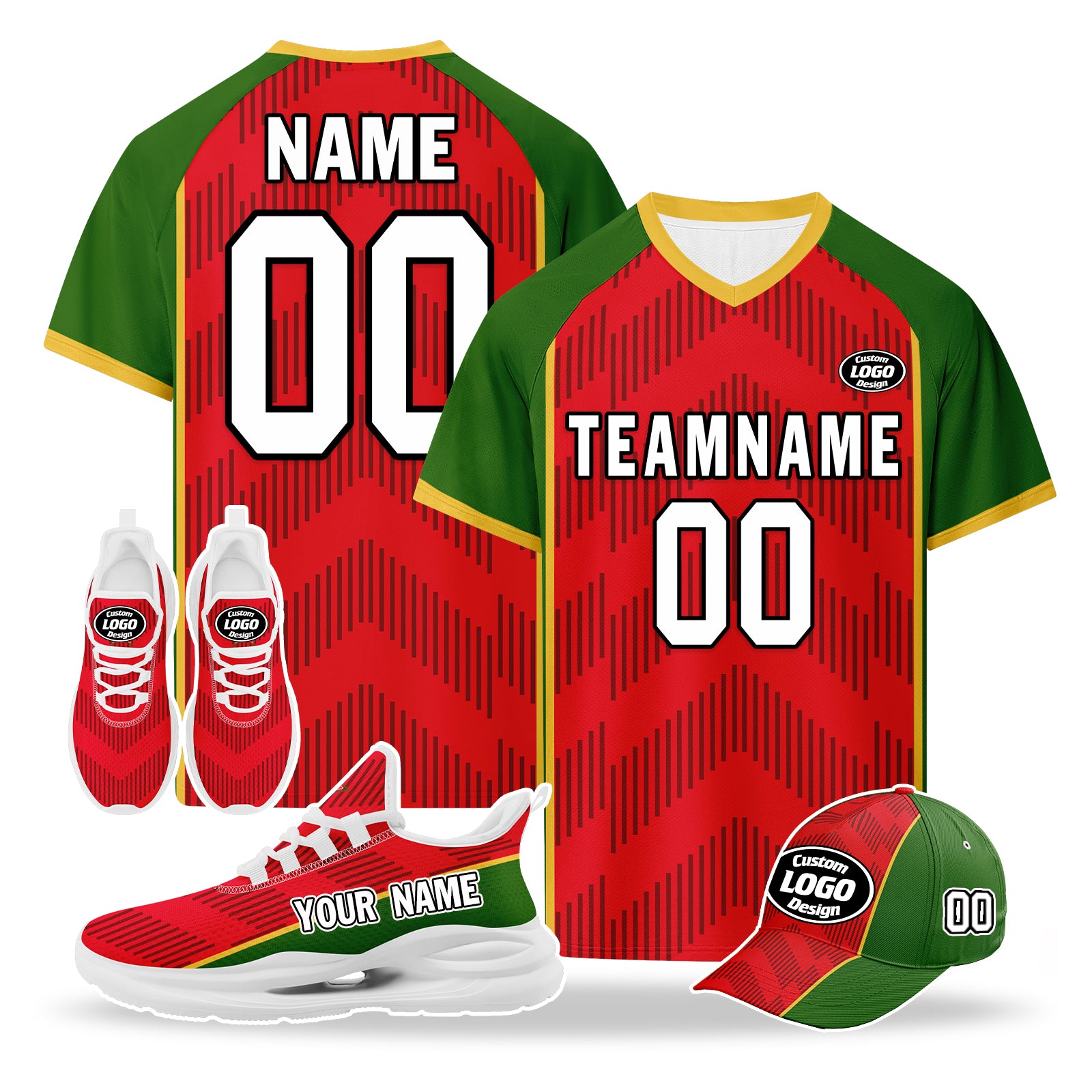 Custom Portugal 2026 World Cup High Quality Soccer Stadium Version Jersey Sneakers Sports Shoes and Hat Combo Offer Personalized Team Name and Logo ZH-F028106-9